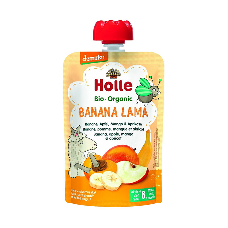Holle      Banana Lama Pure frutash banane, mollë, mango dhe kajsi (6m+)