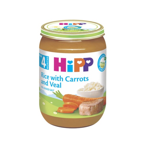 HiPP      Pure orizi me karrotë dhe mish viçi (4m+)